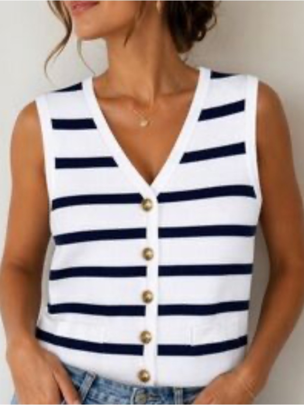 Adrianna Papell Striped Nautical Vest Size Small White/Navy